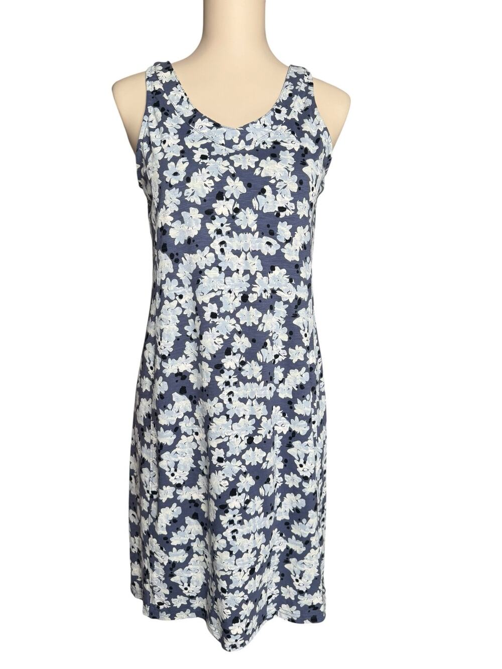 Aventura Organic Cotton Blue Floral Sleeveless Shift Dress Fair Trade XS